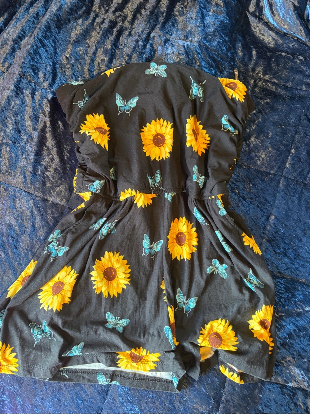 J for Justify Black Romper with Sunflower & Turquoise Butterfly Print
